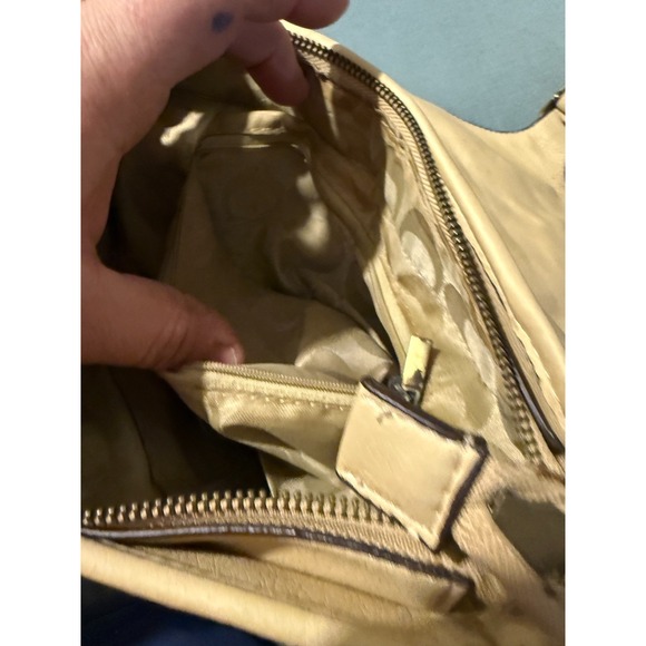 Coach Patchwork Shoulder Bag Leather Canvas Hobo Purse Tan Beige - Picture 5 of 6